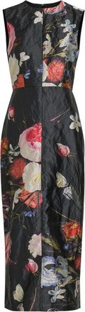 Erdem Floral-print Crinkled Satin Midi Cocktail Dress - Black - 16 (UK16 / XL)