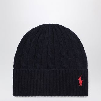 Polo Ralph Lauren Logo beanie in cable-knit wool and cashmere, hunter navy