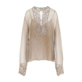 Ermanno Scervino Blouses, female, Beige, Size: 2XS St Denim Silk Blouse