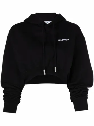 Off-white Helvetica logo-print hoodie - women - Polyester/Cotton - 38 - Black