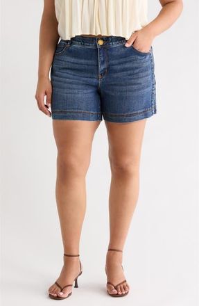 Wit & Wisdom Gracie High Waist Cotton Blend Denim Shorts in Mid Blue at Nordstrom, Size 14W