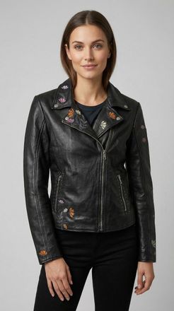 Mauritius Lederjacke MAURITIUS MWFloral, Damen, Gr. 4XL (48), schwarz, Obermaterial: 100% Schafsleder. Futter: 100% Baumwolle. &Auml;rmelfutter: 100% Polyester, best