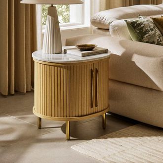 Castlery Tamboured Design Marble Storage Side Table - Light Brown | Harper by Castlery