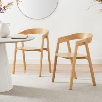 Furniturebox Masa 2x Solid Oak & Veneer Wooden Dining Chairs in Light Oak