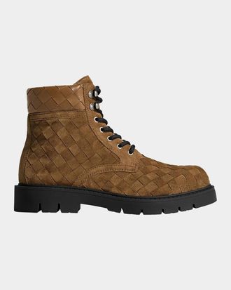 Bottega Veneta Men & apos;s Haddock Intrecciato Suede Lace-Up Boots
