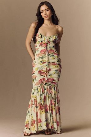 BHLDN Floral Mesh Stretch Maxi Dress