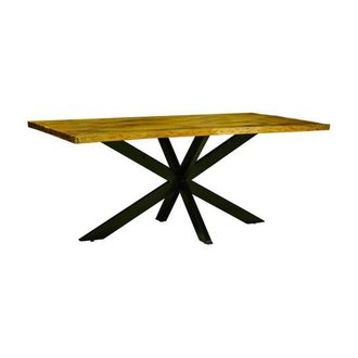 Jaipur Furniture Kerela Artificial Edge Spider Leg Dining Table - Mango Wood/Iron - L90 x W180 x H76 cm - Mango PP Saw Finish in Brown