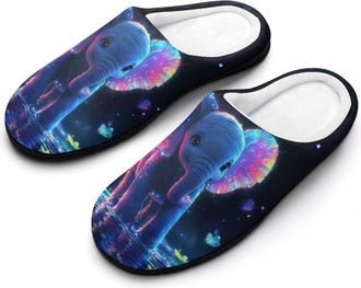 Generic Cute Elephant Flowers Mens Soft Cotton Slippers with Memory Foam Anti-skid House Shoes for Travel Indoor Outdoor