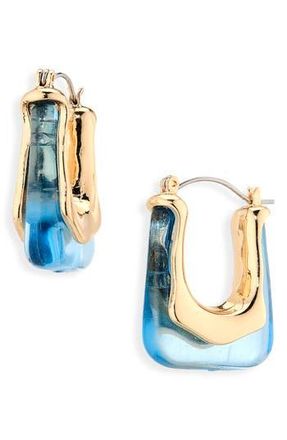 Cara Acrylic Geometric Hoop Earrings in Gold/Blue at Nordstrom Rack