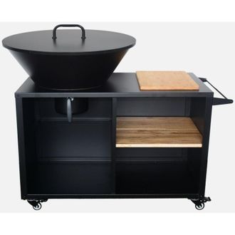 Sweeek Braciere barbecue &Oslash;80cm, carrello con spazi di stoccaggio e coperchio