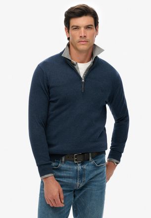 Superdry Strickpullover SUPERDRY ESSENTIALS COTTON HALF ZIP, Herren, Gr. XXL, denim navy marl, Strick, Obermaterial: 100% Baumwolle, meliert, slim fit h&uuml;ftlang