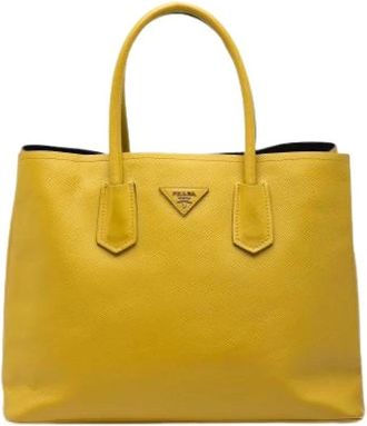 Prada Pre-owned Saffiano Satchel - Dames - Vintage Shopper - Geel - ONE Size - Leer - Vintage