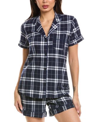 Petite Plume 2Pc Brushed Twill Short Sleeve Short Set