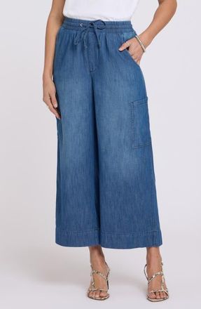 NYDJ Whitney Crop Wide Leg Drawstring Cargo Pants in Mission Blue at Nordstrom, Size X-Small