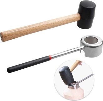 OEM Abrecocos Con Martillo, Herramienta S&uacute;per Segura Sencilla Abrir Cocos Tiernos, Juego Abrecocos Acero Inoxidable Alimentario, Martillo Goma Mango
