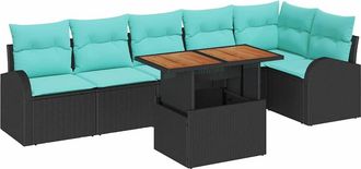 vidaXL Conjunto De Sof&aacute; De Jard&iacute;n 7 Uds. Negro Polirat&aacute;n Vidaxl