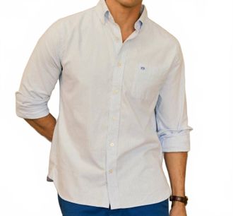 Southern Tide Mens Harborview Charleston Oxford Stripe Sport Shirt In Ocean Channel