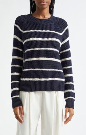 Vince Rib Stripe Crewneck Sweater in Navy/Pampas at Nordstrom Rack, Size Xx-Small
