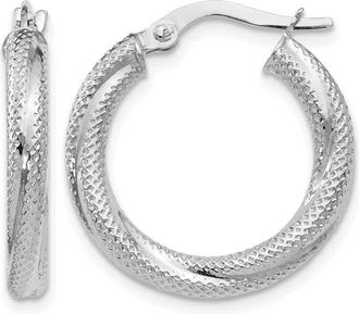 Diamond2Deal 10K White Gold Round Shape Hinged Hoop Earrings