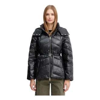 Liu Jo Jassen, Dames, Zwart, L, Polyester, Donsjack met capuchon