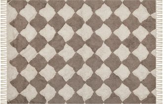 Beliani Alfombra De Algod&oacute;n Marr&oacute;n Beige 160 X 230 Cm Patr&oacute;n Geom&eacute;trico Borlas Sinop