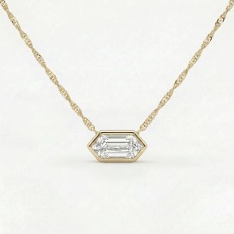 Pompeii3 Certified 3/4Ct Long Hexagon Bezel Diamond East West Pendant Necklace Lab Grown