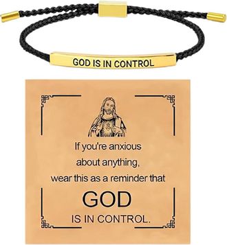 Generic God Is In Control Bracelet Inspirational Bracelet Stainless Steel Lettering Adjustable Braided Bracelet (A, 26cm)