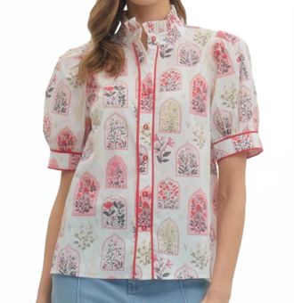 Entro Short Puff Sleeve Top In Botanical Print