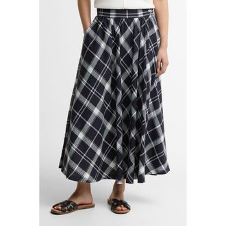 Barbour Baiton Tartan Print Midi Skirt in Dark Navy/White Check at Nordstrom, Size 12 Us