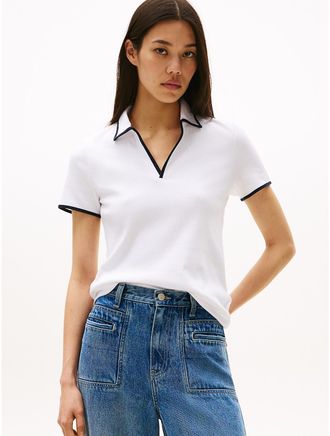 Tommy Hilfiger Womens Tipped Split Placket Stretch Polo - White - XL