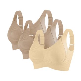 Generic Pack of 3 Sports Bras Women Adjustable Wireless Push Up Bra for Women UK Full Cup Soft Support Ladies Underwear Yoga Gym Everyday Bras Wide Straps Lif