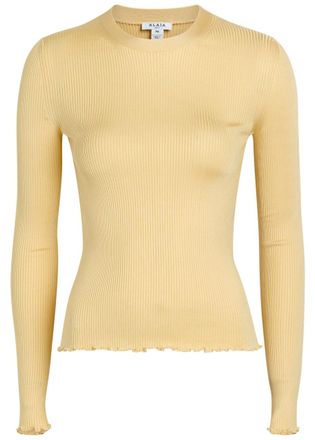 Alaia Ribbed-knit Silk-blend top - Yellow Light - 40 (UK12 / M)
