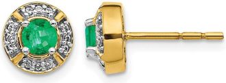 Diamond2Deal 14k Yellow Gold Diamond and Emerald Fancy Halo Stud Earrings