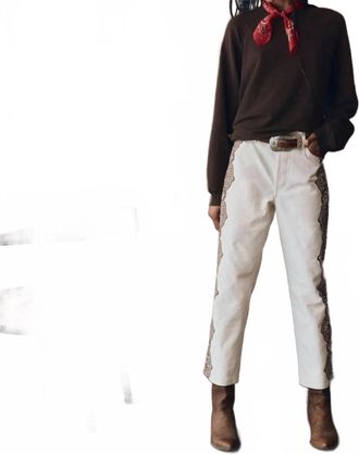 The Great. Lace Print Wayne Straight Jeans In Cream With Brown