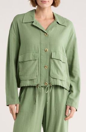 Caslon Linen Blend Utility Shirt Jacket in Green Hedge at Nordstrom Rack, Size X-Small