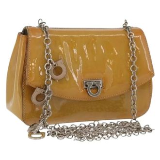 Ferragamo Pre-owned Cross Body Bags, female, Yellow, Size: ONE SIZE Pre-owned Patent Leather Shoulder Bag