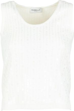 Marella Tanktop met ronde hals en pailletten - Wit