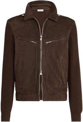 Brunello Cucinelli Suede and knit outerwear jacket in Espresso at Nordstrom, Size Xxx-Large Eu
