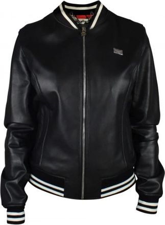 Philipp Plein Leren Bomberjack - Dames - Leren en Su&egrave;de Jassen - Zwart - S - Leer - Jassen