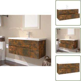 vidaXL The Living Store Mobile Bagno con Lavabo Integrato Rovere Fumo Legno Multistrato - Lavabo integrato