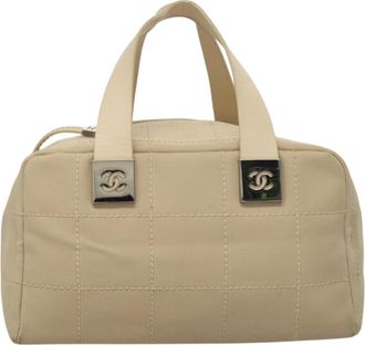 Chanel Chocolate Bar Cc Bowler Bag Canvas Beige Canvas Handbag (Pre-Owned)