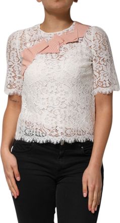 Dolce & Gabbana Womens White Floral Lace Short Sleeves Blouse Top Nylon Cotton Viscose Acetate