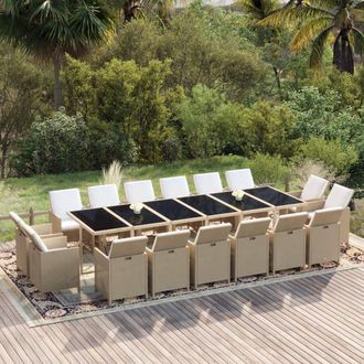 vidaXL Juego Comedor Jard&iacute;n 17 Pzas Con Cojines Rat&aacute;n Sint&eacute;tico Beige Vidaxl