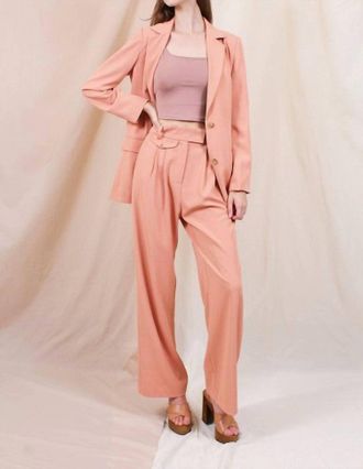 FORE COLLECTION Tracy Hi Waisted Pleated Crepe Trousers In Peach Fuzz