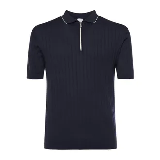Eleventy Polo Shirts, male, Blue, Size: 4XL Half-Zip Short-Sleeve Polo