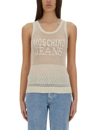 Moschino White Logo Round Neck Top