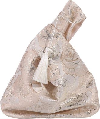 Generic Knot Wrist Bag with Tassel, Chinese Style Tassel Pendant Knot Handbags, Floral Wristlet Handbag Knot Tote Bag for Women(Champagne-Tassel)