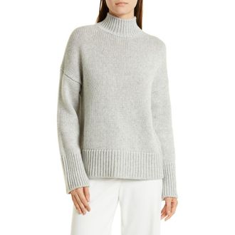 Vince Rib Trim Mock Neck Wool & Cashmere Sweater in Soft Grey at Nordstrom Rack, Size Medium
