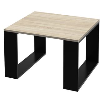 ML Design Mesa De Centro 65 X 65 X 40 Cm Aspecto Roble / Negro Patas De Trineo Mesita Cuadrada Robusta Velador Auxiliar Ideal Para Sal&oacute;n U Oficina Estilo Elegan