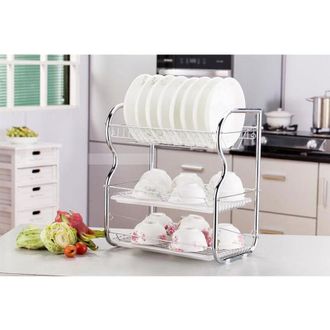 OEM &Eacute;gouttoir &Agrave; Vaisselle - 3 &Eacute;tages - Acier Chrom&eacute; + Pp - 42 X 25 X 43,5 Cm - Pour Cuisine Familiale - 1 Pi&egrave;ce